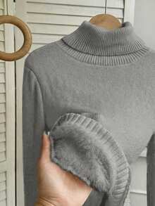 Franclia Fashionable All-Match High Neck Thick Seamless Fitted Long Sleeve Knit Sweater, Versatile For Autumn/Winter - Grey - View 4