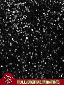 EMERY ROSE Women's Fitted Round Neck Short Sleeve T-Shirt With Digital Placement Print - Black - View 6