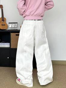 STEELVANCE Men's Street Fashion Casual Loose Fit Wide Leg Jeans, Simple And Versatile Design - White - View 6