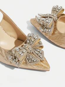 CUCCOO TILAWA Scarpe eleganti da donna con punta affusolata, decorazione con fiocco e strass, tacco alto - Dorato - Visualizzare 6