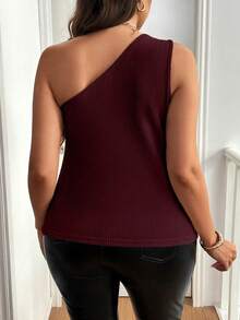 Vionelle 大码女士优雅纯色3D立体花卉装饰单肩上衣 - 酒紅色 - 查看 2