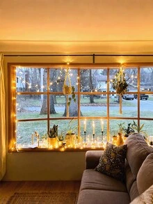 1.5米/5米/10米暖白光电池供电串灯，59.06英寸/196.85英寸/393.7英寸，10/50/100颗闪亮LED灯条，室内暖色调，室外闪烁星光串灯，适用于家居卧室、婚礼派对DIY、节日庭院装饰，营造暖白氛围 - 黃白色 - 查看 3