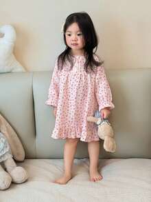 DAZY Infant/Toddler Girls' Round Neck All-Over Print Casual Comfortable Long Sleeve Pajamas