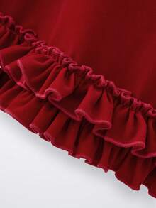 Maija Kids Red Autumn Party Elegant Oversized 3D Bow Decor Crisp Velvet Round Neck Ruffle Hem Sleeveless Graceful Dress,Suitable For Christmas Classic Fashion - Red - View 5