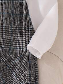 Elladie kids 年轻女孩甜美可爱校园风蝴蝶结长袖口袋格子休闲简约黑色连衣裙 - 黑色 - 查看 7