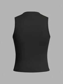 SHEIN LUNE 3pcs/Set Women's Crew Neck Fitted Camisole, Black/Brown/Khaki, Suitable For Spring/Summer Basic Outfit - Multicolor - View 7