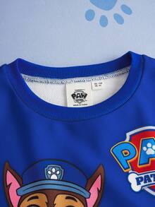 SHEIN | PAW Patrol Young Boy Casual Cartoon Dog Print Crew Neck Loose Contrast Color Patchwork Knit Outdoor Sweatshirt - Royal Blue - View 5