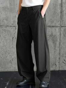 HIMLAND 男士条纹口袋阔腿宽松休闲裤 - 黑色 - 查看 1