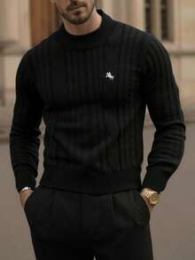 HIMLAND Standard Size Men's Autumn/Winter Knight Pattern Long Sleeve Cable Knit Sweater Men Sweater Top Mens Knitted Men Turtle Neck Jumper For Men Mens