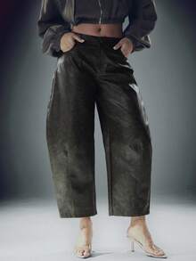 Denimoi Barrel Leg Faux Leather Pant For Fall And Winter Fashionable GNO Date Night Barrel Pants