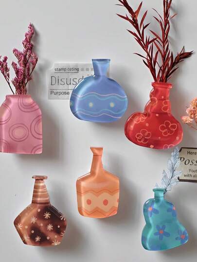 Muroi Mono 1个亚克力个性化卡通照片冰箱贴 - 艺术花瓶系列 3D立体装饰花卉造型磁性冰箱贴，冰箱留言磁性贴纸，生日、圣诞节、母亲节、父亲节、情人节、感恩节 - 厨房和家居装饰，圣诞节，情人节