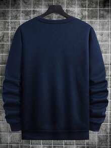 Manfinity Homme Men's Royal Blue Pullover Sweatshirt With Rib-Knit Details Long Regular Sleeves And Round Neck Letter Pattern Navy Blue Sweatshirt - Royal Blue - View 2
