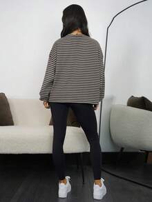 SAYEHFBABY Striped Long Sleeve Oversized Soft Boxy Fit Top Only Fall Autumn Cosy Cute Casual Coffee Club Winter Christmas Christmas,Elegant - Multicolor - View 2