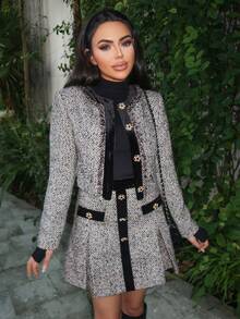 Durrani Popal TWEED BUTTON UP BOXY COAT - Apricot - View 7