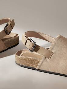 Solecia Women's Buckle Design Casual Fashionable Slip-On Flat Shoes - Khaki - View 5