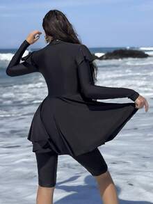 Swim Shayni Bộ đồ bơi Burkini tay dài xếp nếp vai cho nữ màu đen - màu đen - Xem 2