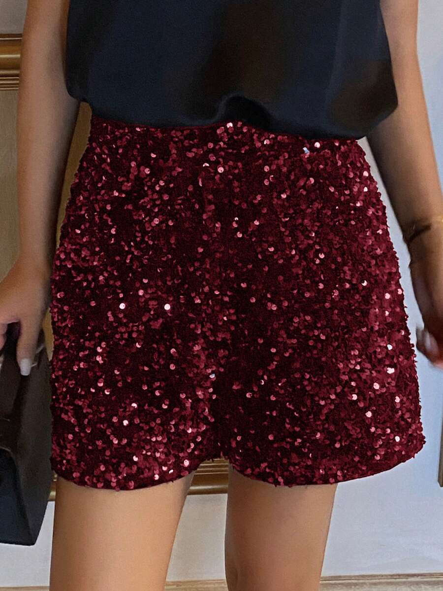 DAZY Quần short đính sequin cho nữ, thích hợp cho năm mới hoặc lễ hội Carnival. - Màu Đỏ Sâu - Xem 1