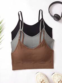 Breezaya 3pcs/Pack Plus Size Seamless Solid Color Sports Bras, Medium Support - Multicolor - View 3