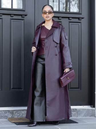 Melissa Matos Abrigo largo de trinchera con cinturón de moda para mujer