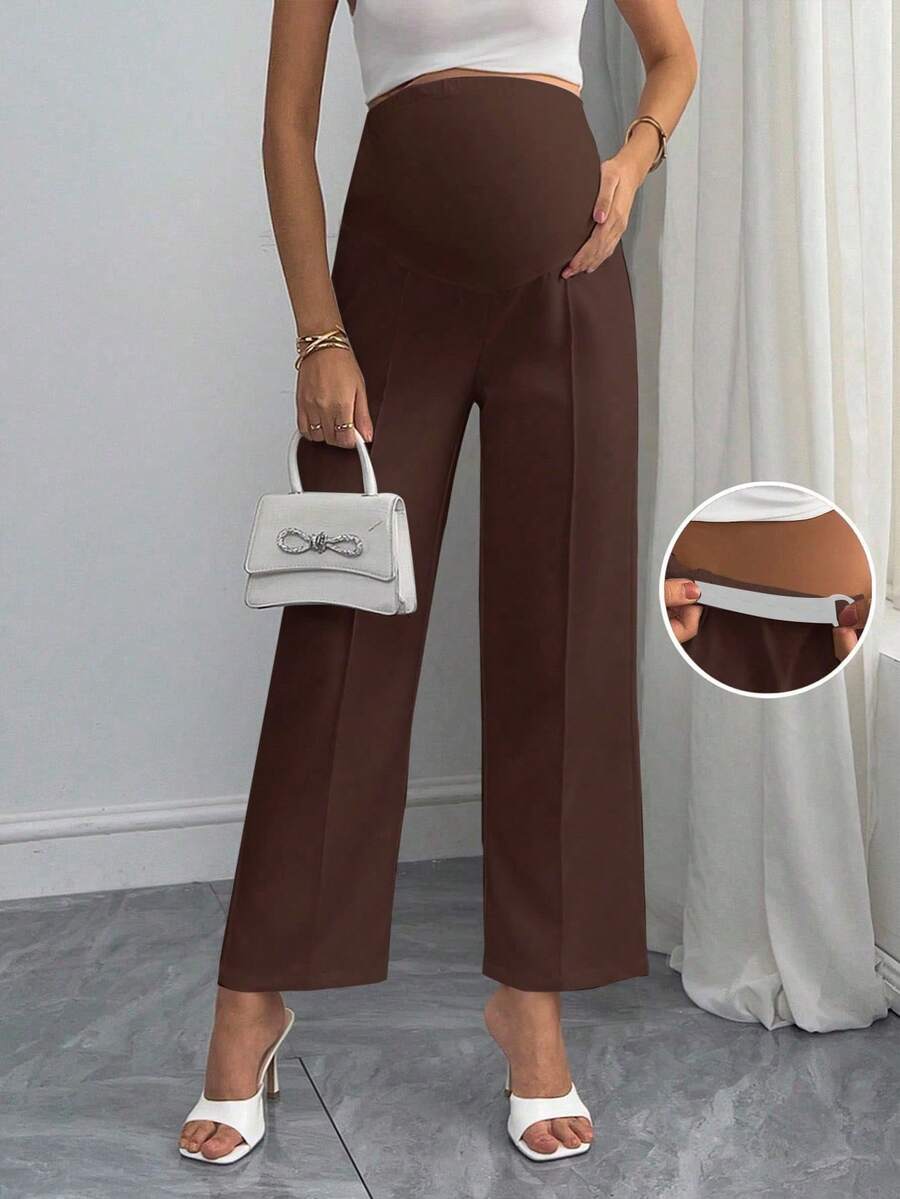 Momance Quần dài lưng thun co giãn thoải mái cho bà bầu màu trơn dễ mặc khi đi làm - màu nâu - Xem 1