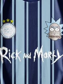 Rick and Morty X SHEIN Men's Casual Striped Cartoon Pattern Round Neck Short Sleeve T-Shirt, Summer - White - View 6