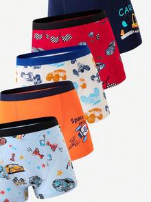 (Random Five Pack)Young Boys Summer Trunks, Colorful Cartoon Vehicle Dinosaur Stars Patterns,Elastic Waist Comfortable Tagless Fit Everyday Gift - Multicolor - View 8