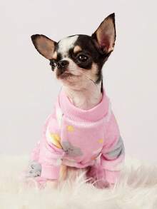 PETSIN 1pc Black And White Cloud Star Print Flannel Pet Jumpsuit Pink Casual Style Autumn And Winter Thick Warm Pet Clothing - Pink - View 5