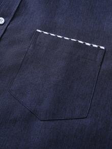 Manfinity Bizformal Men's Plaid Patchwork Long Sleeve Single-Breasted Casual Shirt Business Casual Men Shirt Navy Blue Dress Shirt Men Mens Luxury Shirts Mens Shirts With Pockets Elegant Shirts For Men - Navy Blue - View 4