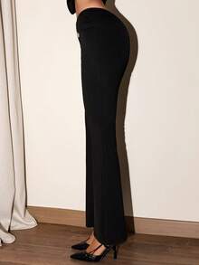 SHEIN Glamour Pantaloni a zampa di elefante con decorazione ad anello metallico per donna, snellenti, adatti per primavera, estate, autunno, inverno, colore nero, per yoga, occasioni formali - nero - Visualizzare 5