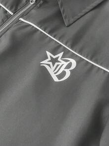 STYNVO 男士星形印花短袖拉链领衬衫和短裤休闲套装 - 深灰色 - 查看 5