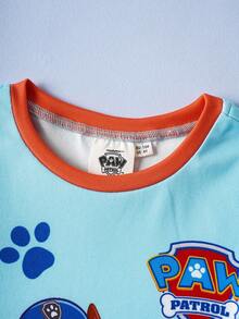 SHEIN | PAW Patrol Young Boy Cartoon Pattern Colorblock Short Sleeve Top And Shorts Snug Fit Pajamas Set - Blue - View 3