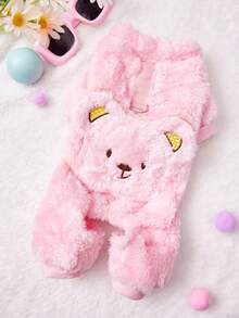 PETSIN Bộ đồ liền thân dày dặn dễ thương cho thú cưng – Bộ đồ ngủ bằng lông cừu bốn chân dễ thương dành cho chó và mèo nhỏ, trang phục ấm áp cho mùa thu/đông để vui chơi và thư giãn - Hồng - Xem 1