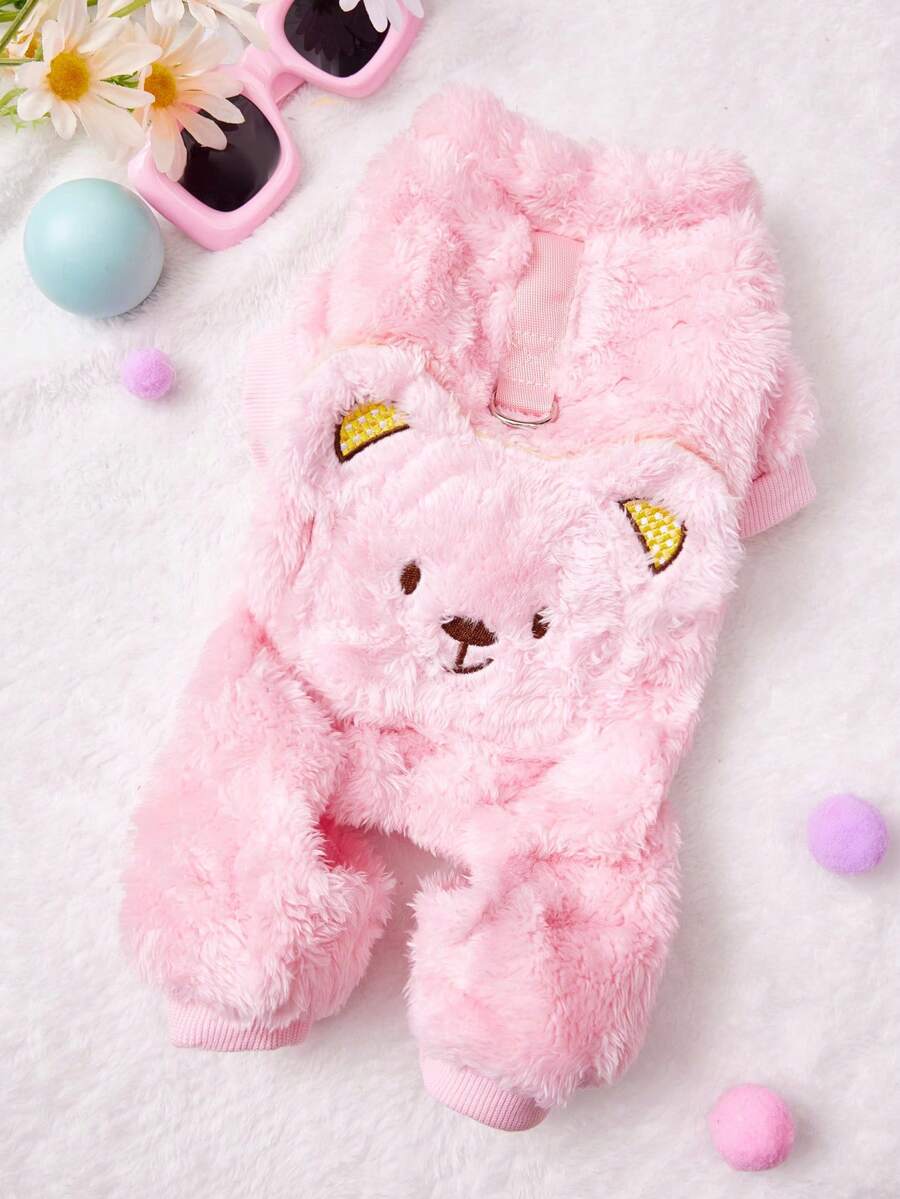 PETSIN Bộ đồ liền thân dày dặn dễ thương cho thú cưng – Bộ đồ ngủ bằng lông cừu bốn chân dễ thương dành cho chó và mèo nhỏ, trang phục ấm áp cho mùa thu/đông để vui chơi và thư giãn - Hồng - Xem 1