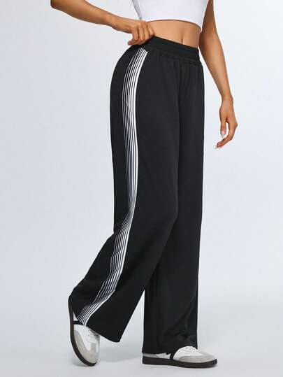 Eassivo Eassivo 女士直筒运动裤 - 侧边饰有装饰缎带，适合健身/训练/户外/通勤穿着