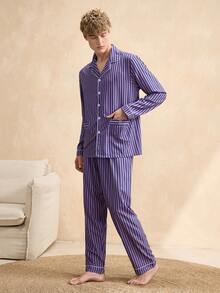 EverLounge Men's Striped Cardigan Long Sleeve Pajama Set - Multicolor - View 1