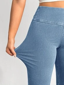 Flexra Plus Size Solid Color Casual Elastic Jeans Flared Leggings For Women Stretchy Jeans Pants Flare Leg Flared Sweatpants - Blue - View 7