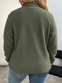 SHEIN LUNE Plus Size Casual Reversible Fleece Patchwork Jacket For Winter Winter Clothes - Army Green - View 2