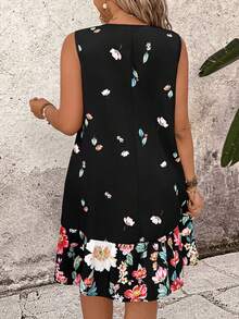 Breezaya Vestido casual sin mangas con estampado floral para mujer de talla grande - Negro - Ver 2