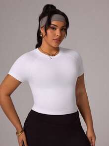 Rhythm Era Nahtloses weißes Sport-T-Shirt mit kurzen Ärmeln für Damen in Große Größen, bequem für Fitness, Laufen und den täglichen Gebrauch - Weiss - Übersicht 6