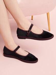 CUCCOO DOLLMOD Women's Black Elegant Velvet Classic Comfortable Mary Jane Flat Shoes Spring Shoes - Black - View 6