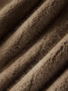MOTF PREMIUM Mantel panjang bulu imitasi cokelat dengan kerah tegak. - Coklat - View 7