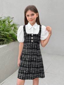 Firerie Kids 这款少女二合一系腰公主裙，休闲日常、正式场合、派对礼服、生日及姐妹装扮皆宜，适合女孩日常穿着、假期、家庭聚会及特殊场合，展现姐妹风情，春夏皆宜，可爱、优雅、甜美、复古、时尚。妈妈、女儿和姐妹的亲子装。 - 黑與白 - 查看 5