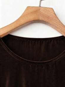 SHEIN LUNE Plus Size Women's Solid Color Button Design Round Neck Tank Top And Wide Leg Pants Casual 2 Piece Set - Brown - View 5