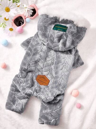 PETSIN Cuddly Thick Pet Jumpsuit – Cute Four-Legged Fleece Pajamas For Small Dogs & Cats, Cozy Autumn/Winter Outfit For Play And Relaxation