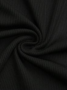 Sweetra 大码女式复古优雅浪漫蕾丝边V领长袖纹理条纹纯色纽扣T恤，黑色长袖T恤，外套，休闲T恤，纽扣T恤，常规长袖T恤，春季、夏季、秋季 - 黑色 - 查看 6