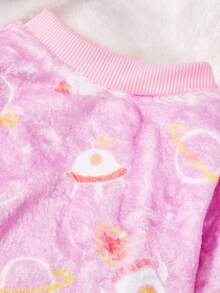 PETSIN 1件月球火箭印花法兰绒宠物粉色秋冬加厚保暖宠物服装 - 粉色 - 查看 7