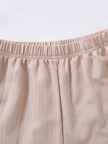 SHEIN Sparklyn Tween Girls' Casual Sweet Textured Crinkle Fabric Drawstring Design Camisole Top & Wide Leg Pants 2-Piece Set, Suitable For Daily, Commute, Holiday, Sisterly Street Style, Spring/Summer - Camel - View 6