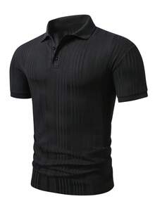 Manfinity Homme Men's Casual Commuter Button-Up Polo Shirt - Black - View 5