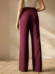 Anewsta Women's Fashion Minimalist Luxurious Rhinestone Embellished Slim-Fit Flared Dress Pants, Evening Dress, Festival - Burgundy - View 7