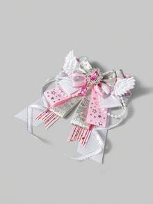 ROMWE Academia 1 可爱风格蝴蝶结胸针，粉色水钻翅膀蝴蝶结领带扣，洛丽塔风格包包，服装别针。